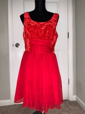 Free People Red Velvet Bodice Chiffon Skirt Cocktail Dress
